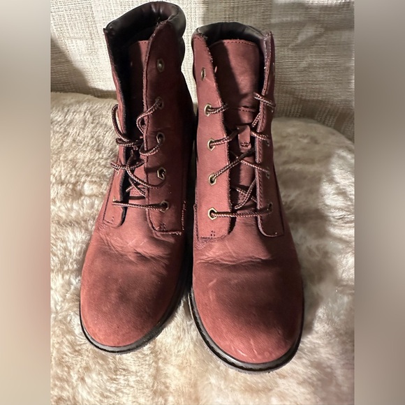 Timberland 6” Amston Wedge Ankle Boots- Dark Port Burgundy Nubuck/Black Q39 - Picture 2 of 10